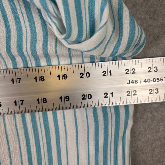 Chico's Top Women 2 White Blue Stripe 3/4 Sleeve Button Front Casual Blouse NWOT - Picture 7 of 11